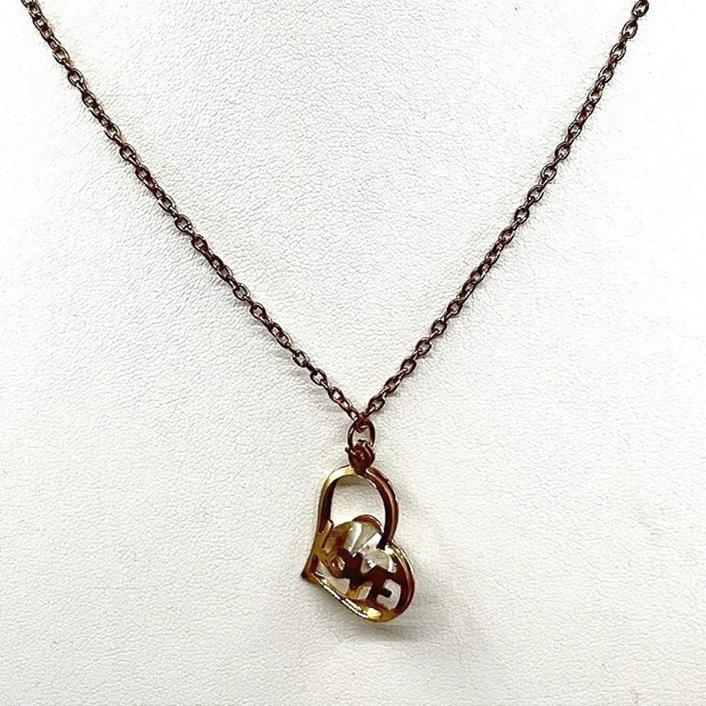 VTG Y2K Gold Tone Clear Crystal LOVE Heart Pendant Charm Chain Necklace Retro